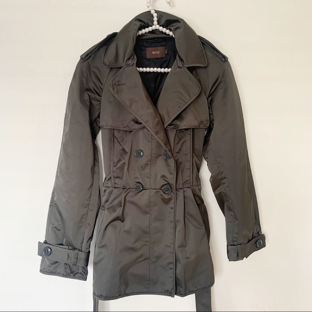Reiss Satin Black Trench Coat